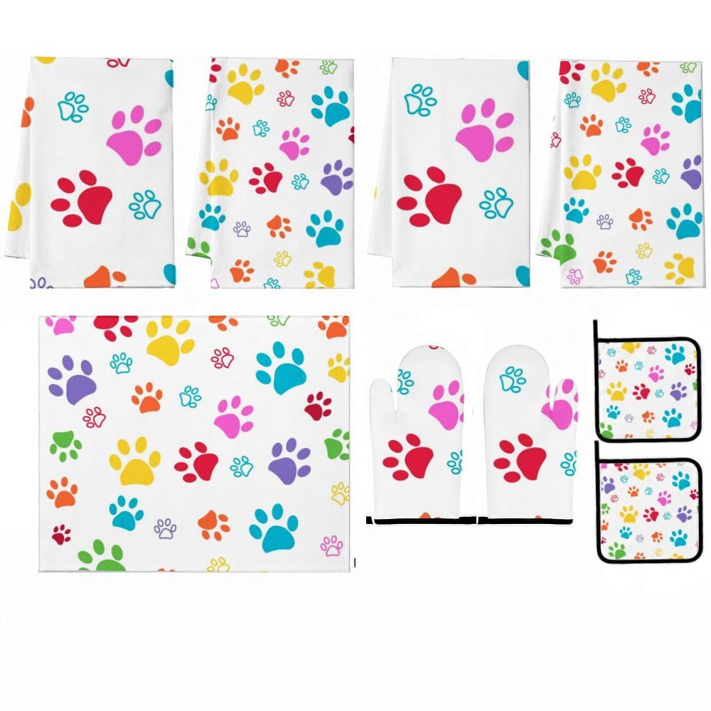 9PCS Colorful Paw Prints7 Cucina Decor e Accessori Set