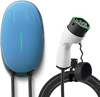Type 2 Wallbox pour Vehicule Electrique, 7,2KW Monophasé 32A Borne de Recharge avec Câble de 6M, Station de Recharge pour véhicules électriques à Domicile, Étanchéité IP66 Bleu