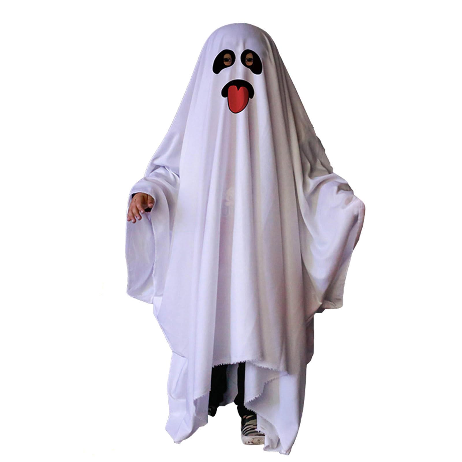 NiCola Spooky Ghost Cape Costume for Kid White Ghost Cape, Boy Girls Cosplay Party Ghost Hooded Cloak