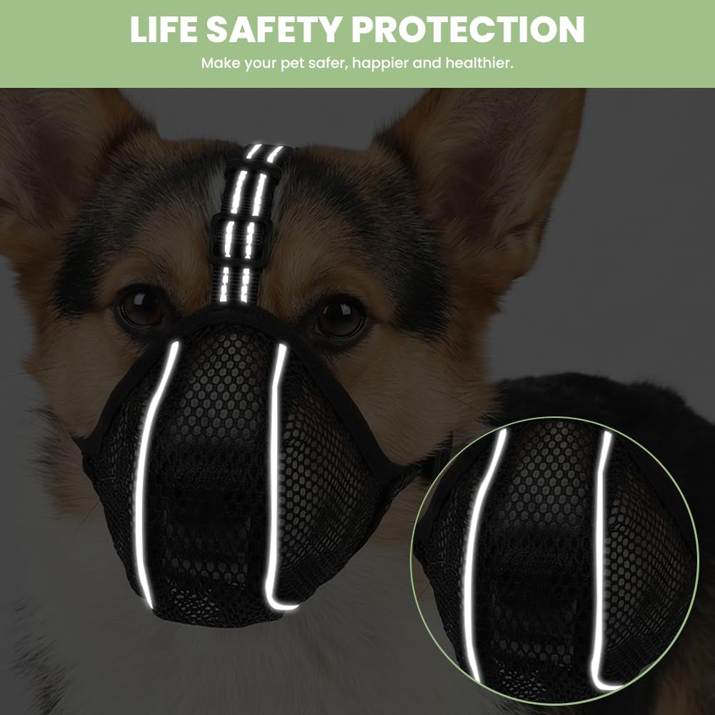 AUAUY Museruola per Cane, Museruola Riflettente Regolabile, Materiale a Rete Morbido, Impedisce di Mangiare e Leccare, Museruolas Anti-Morso e Anti-Abbaio per Diverse Razze Canine (Nero,XL)