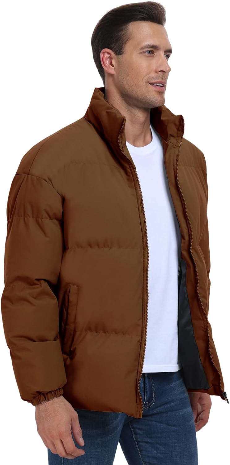 PEGENO Mens Winter Padded Jackets Full Zipper Windproof Jacket Coat