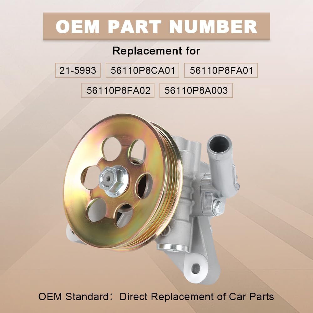 Power Steering Pump with Pulley Compatible with 1998-2002 Honda Accord V6 3.0L, 1999-2004 Odyssey V6 3.5L Replacement for 21-5993 56110P8CA01 56110P8FA01 56110P8FA02 56110P8A003