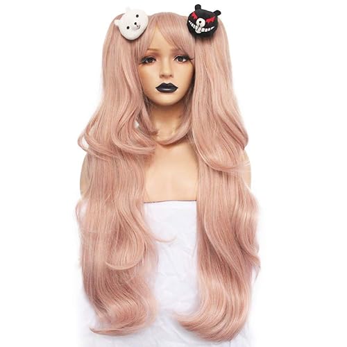 Miniatura 2 de ANOGOL Cabello   2 osos Peluca larga sintética de color rosa claro para niñas disfraz de fiesta Halloween Navidad peluca con accesorio para el