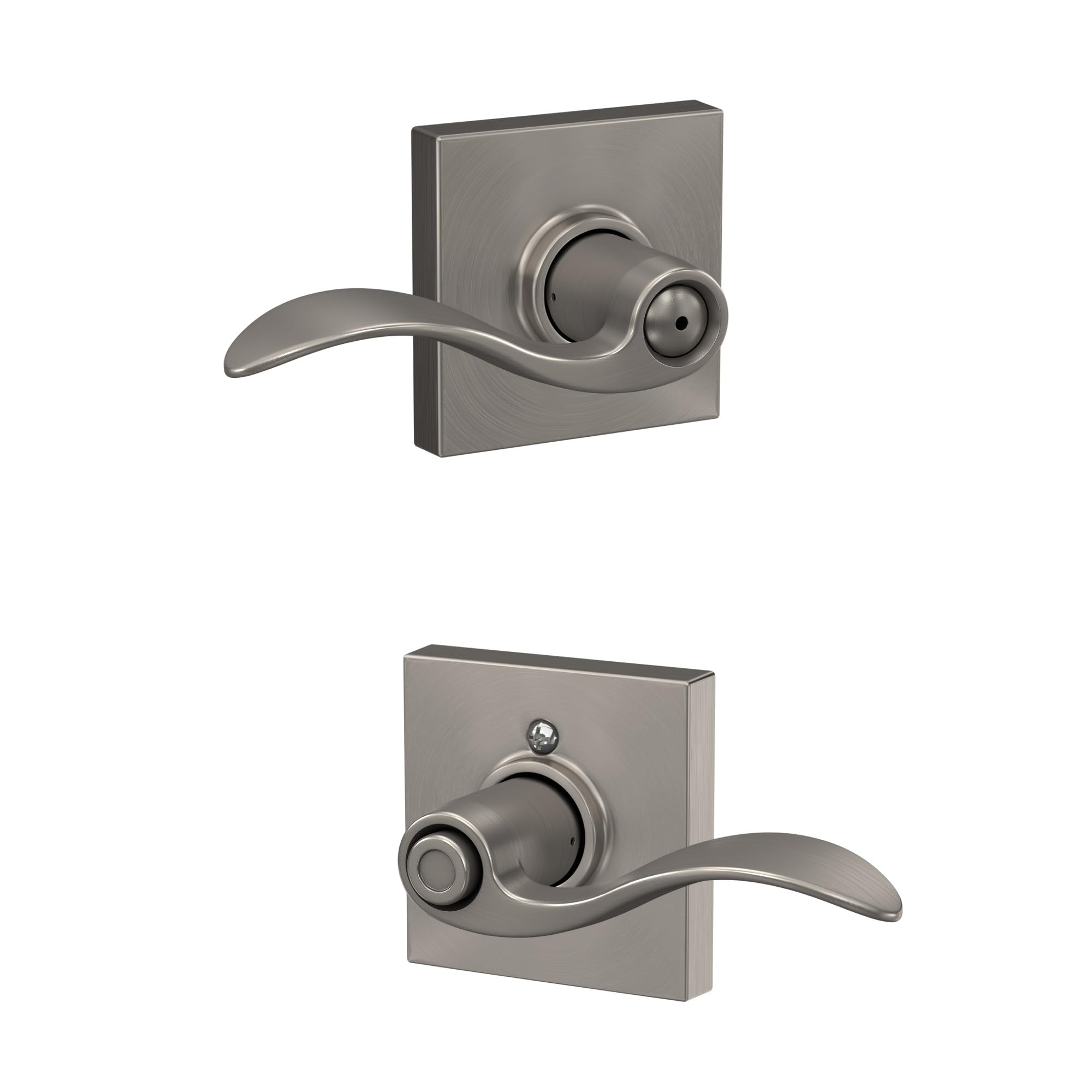 Schlage Accent Bed/Bath Privacy Door Handle with Lock, Satin Nickel | Interior bedroom or bathroom door lever with push button lock, Reversible, Easy install, Certified durability, Universal fit