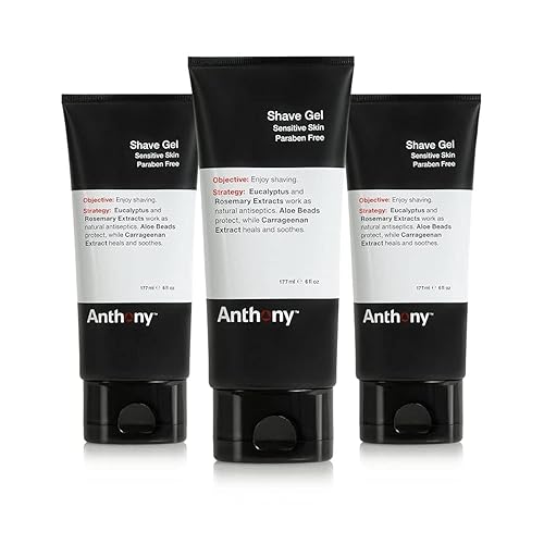 Anthony Gel de afeitado para pieles sensibles, crema de afeitar calmante y sin espuma para hombres y mujeres. Con cuentas de aloe vera, extracto de