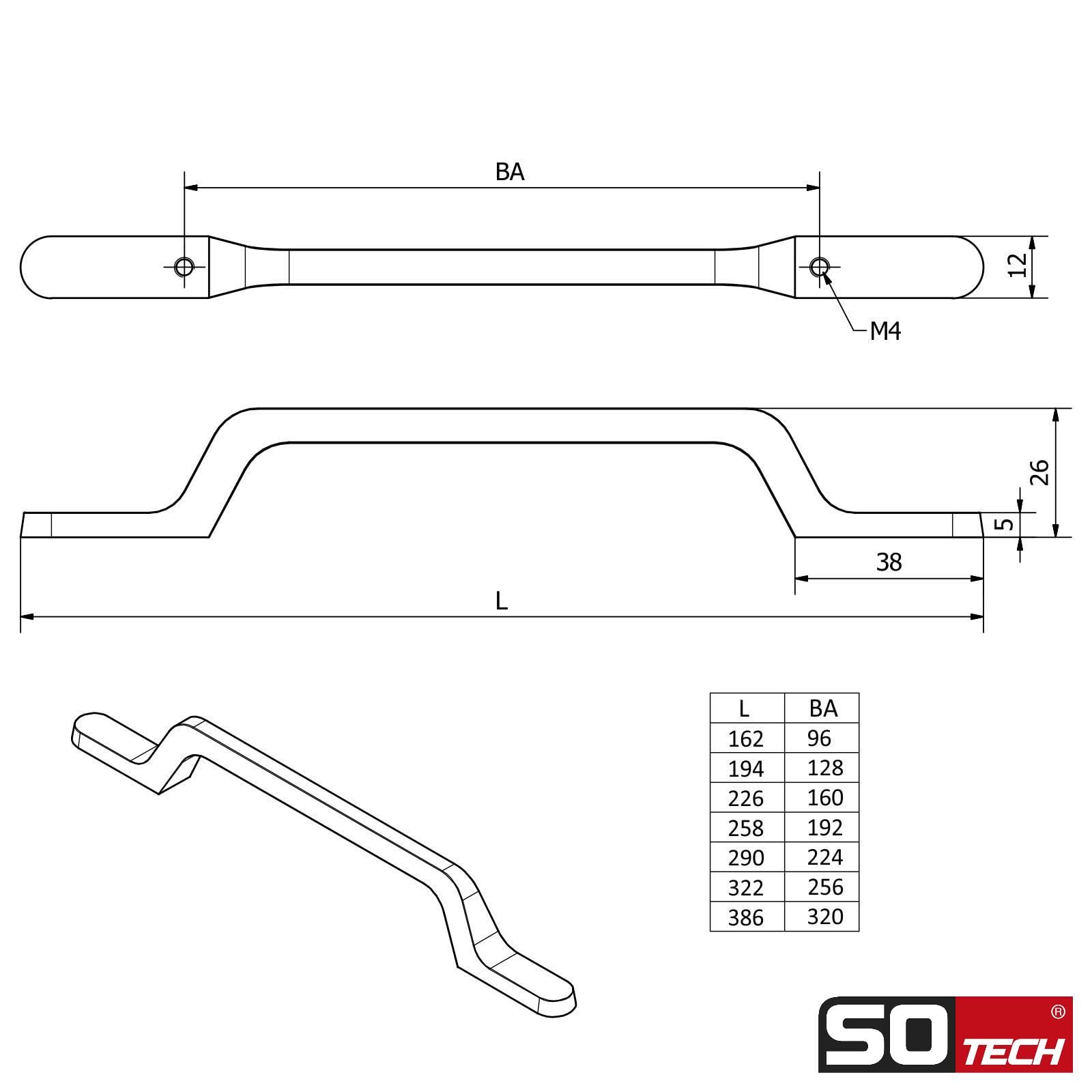 SOTECH 10 x Möbelgriffe BLACKLINE IV BA 160 mm schwarz matt