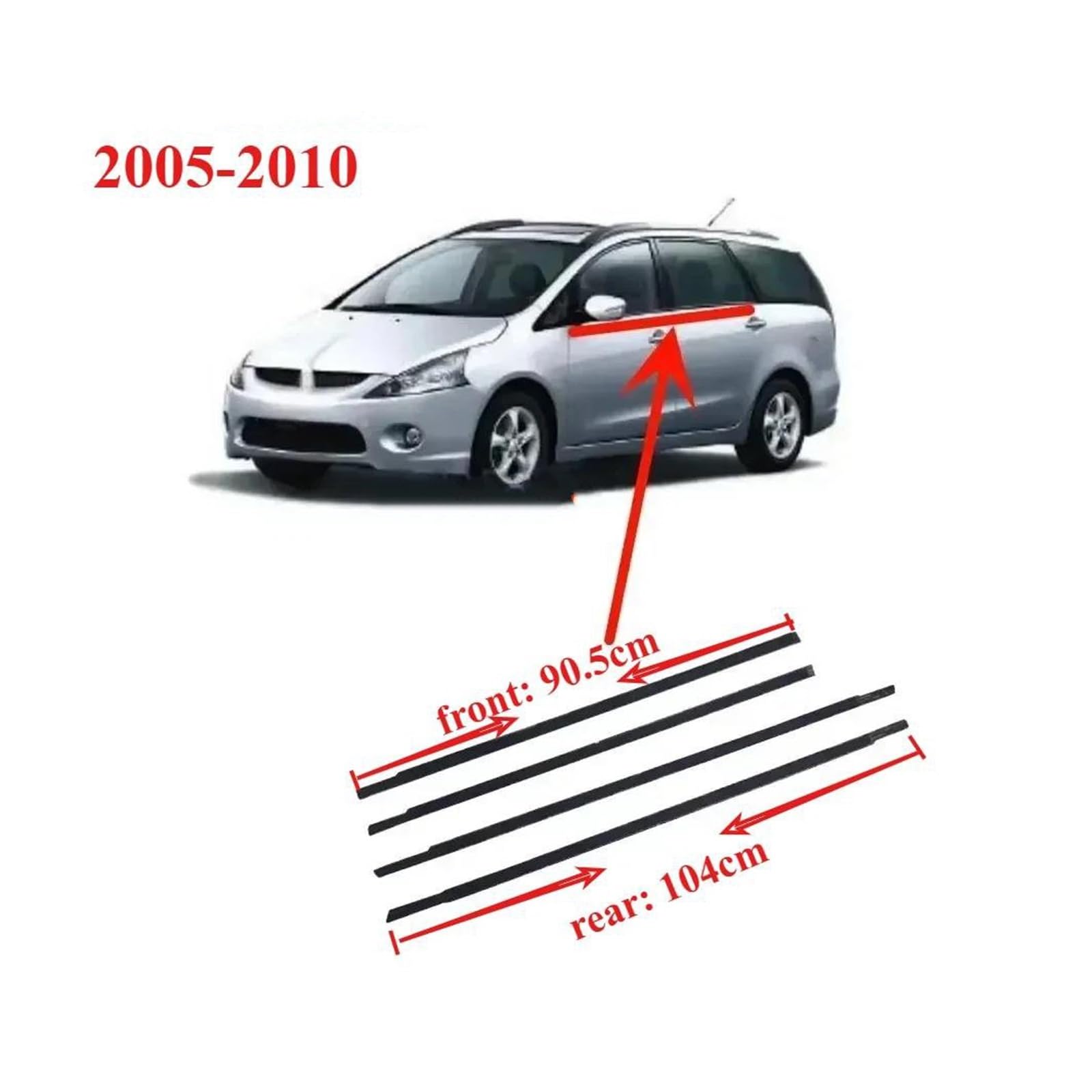 4 Piezas de Goma para Ventanas Exteriores de Grandis 2005-2010 MR959683 sellador Protector Tira de retención de Agua Color Negro.