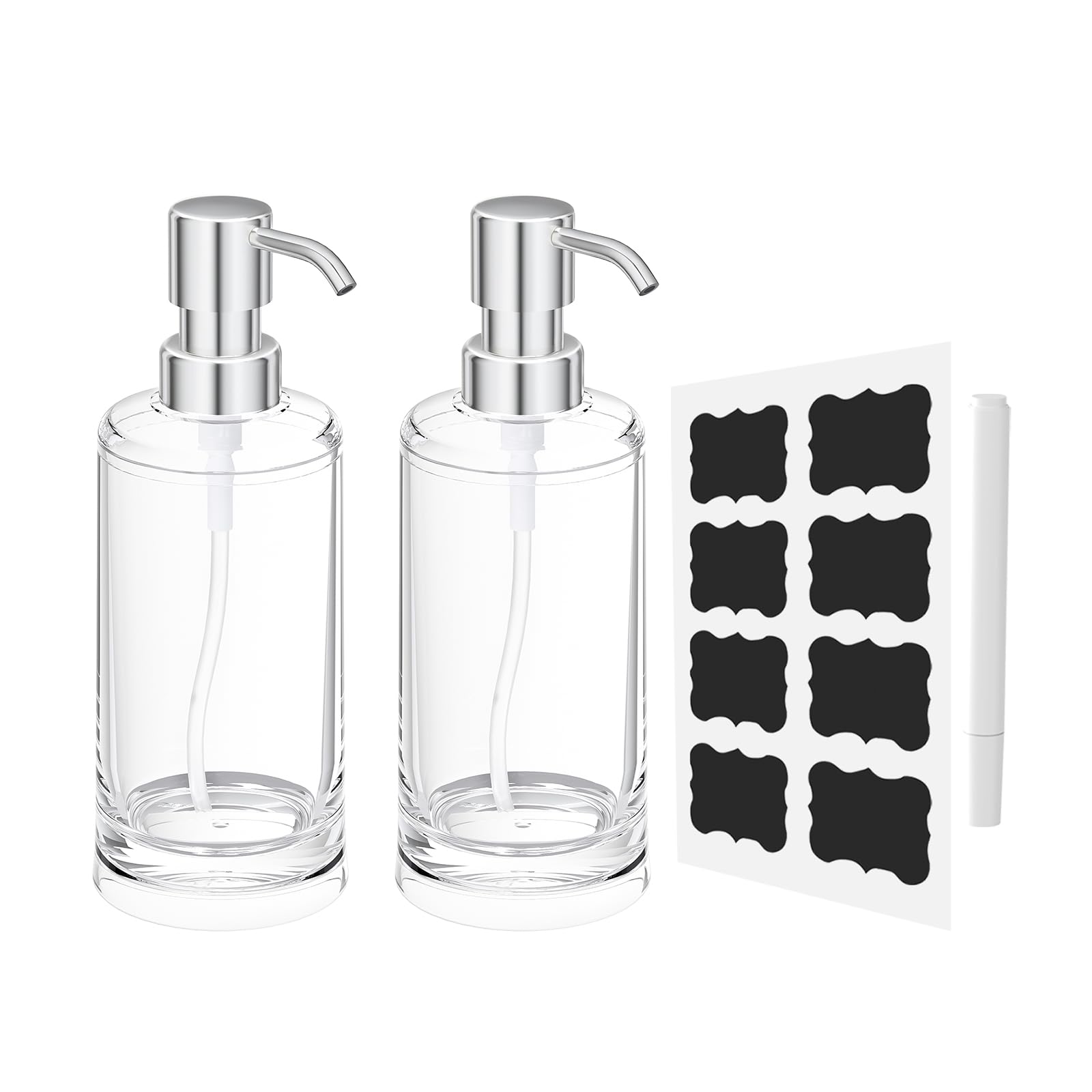 Clear Plastic Soap Dispenser Set of 2, 10 oz Pumps for Dish and Hand Soap
