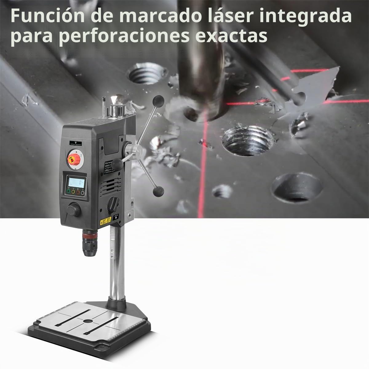 STAHLWERK taladradora de columna con láser de líneas cruzadas - 800 W taladradora de columna, velocidad 200-2.500 rpm, portabrocas rápido de 1,5-13 mm