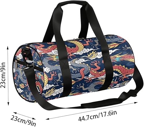 Miniatura 5 de Bolsa de lona de dragón chino con correa de hombro desmontable, bolsa de gimnasio deportiva para estudiantes, 17.6 x 9 x 9 pulgadas para niñas,