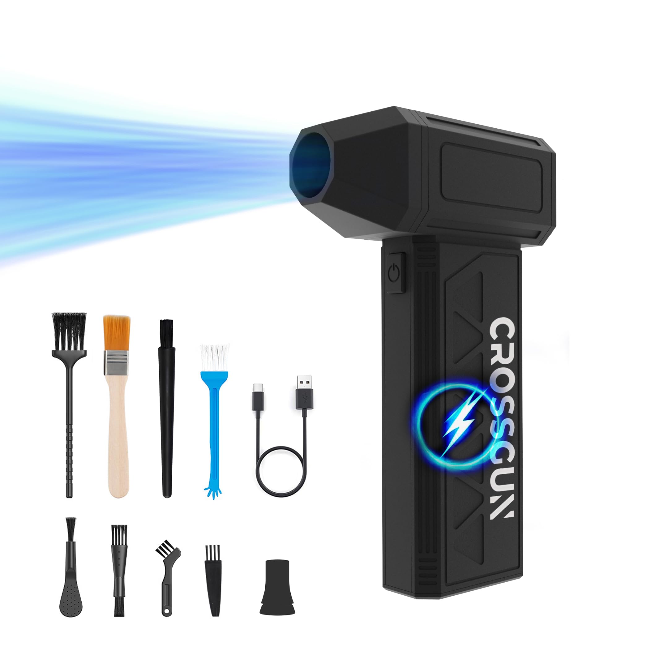 Lovicool Compressed air Duster Jet Blower- Power Turbo Fan- Electric pc dustes 130000RPM- Keyboard Clean-car Fan Cleaning Kits-Leaf Blower-No Canned for Cleaning car Snow Blowing-Black