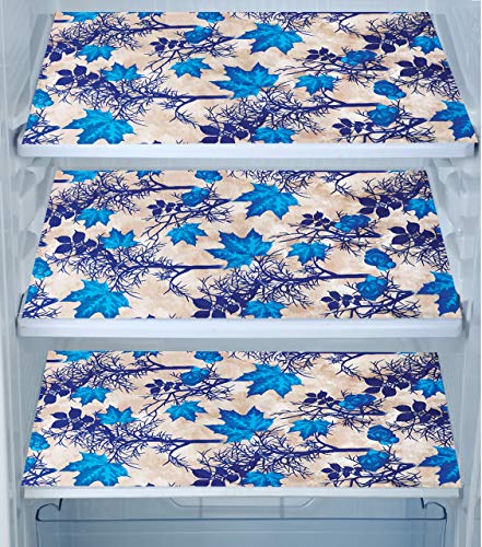 Image of Combo Set of 1 Pc Fridge Top Cover With 6 Utility Pockets and 3 Pc Fridge Mats (Blue, Set of 4)