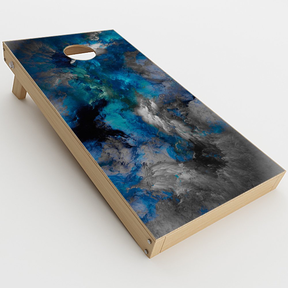 Skin Decal Vinyl Wrap for Cornhole Game Board Bag Toss (2xpcs.) Skins Stickers Cover/Blue Grey Painted Clouds Watercolor