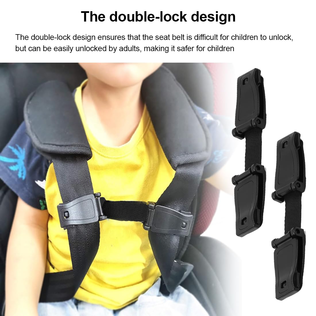 Clip De Sécurité Pour Ceinture Siège Auto Bébé - Plastique ABS Noir - 15.8x4.6 Cm - Double Verrouillage - Compatible Poussette, Chaise Haute - 9