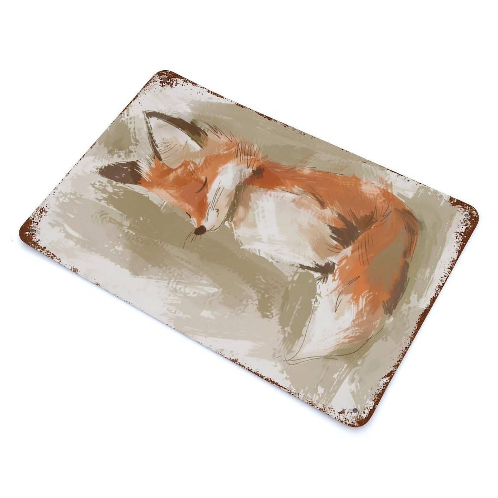 Cute Resting Fox Vintage Rust Metal Sign 11.8"x7.9", Farmhouse Wall Decor for Garage, Pub Or Kitchen