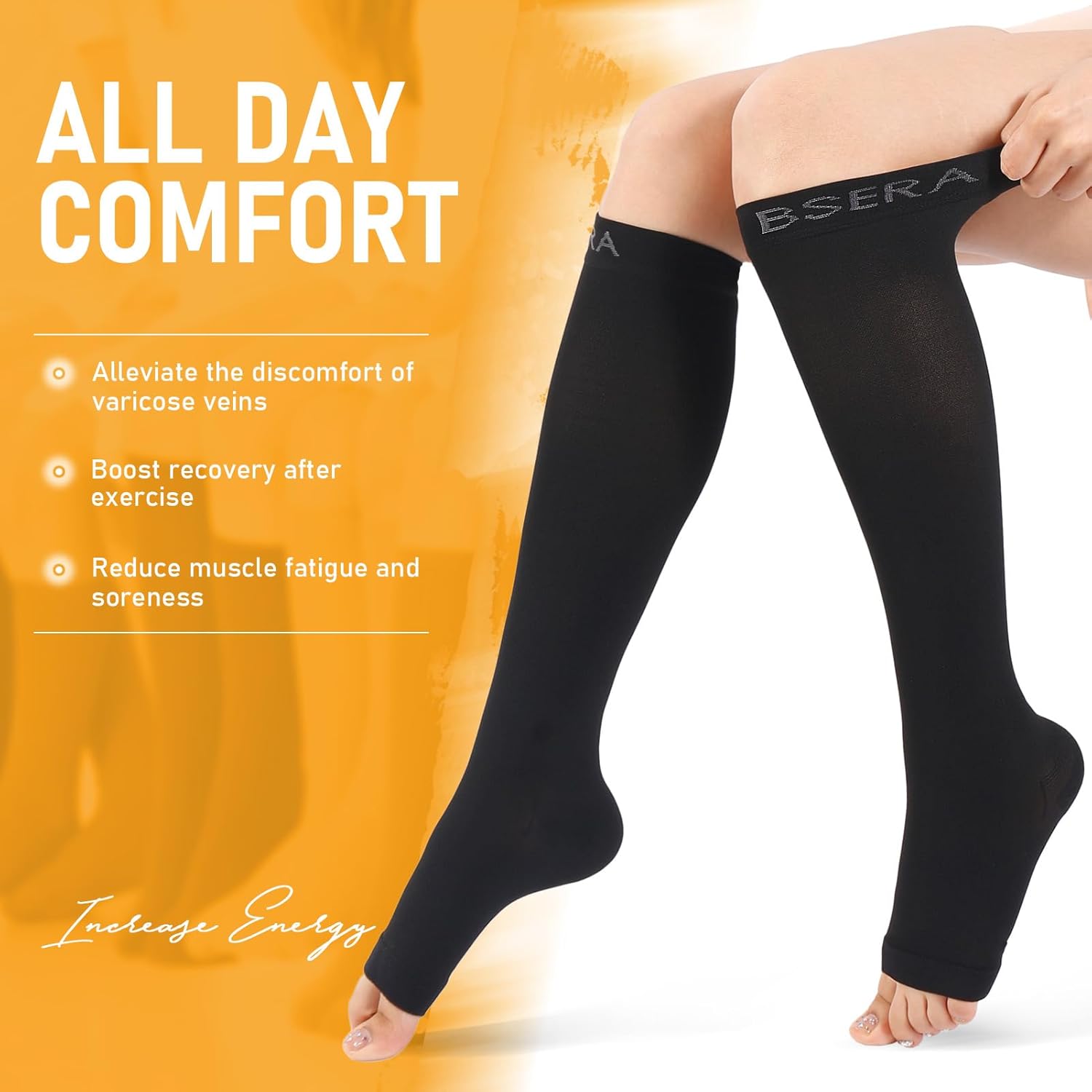 Open Toe Compression Socks for Women Men - 20-30 mmHg Toeless Knee High Compression Stockings for Circulation Support Varicose Vein Shin Splints Swelling - Image 5