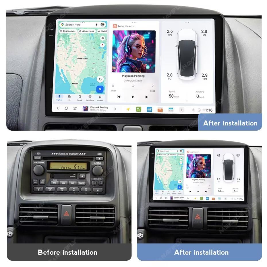 MekedeTech DUDUAUTO DUDU6 Android Screen for Honda CRV 2002-2005 Android Car Radio 9.5 inch Wireless Carplay Head Unit,6G RAM 64GROM