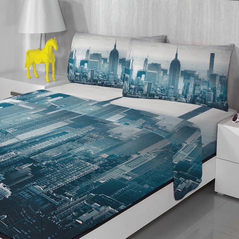 Sábanas New York tamaño Queen  Juegos de sábanas y fundas de almohada  Lujoso 100% microfibra, estampado de alta cantidad de hilos, sábana encimera,
