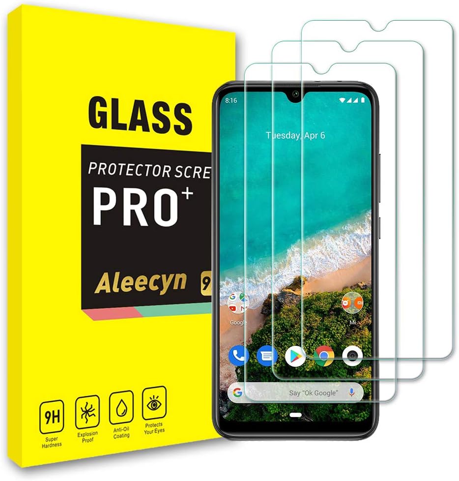 [3 Pack] Compatible with Xiaomi Mi A3 Screen Protector Tempered Glass, Protective Screen, 9H Hardness, High Definition, Bubble Free, Scratch Protection, Case Friendly, Tempered Glass Screen Protector for Xiaomi Mi A3