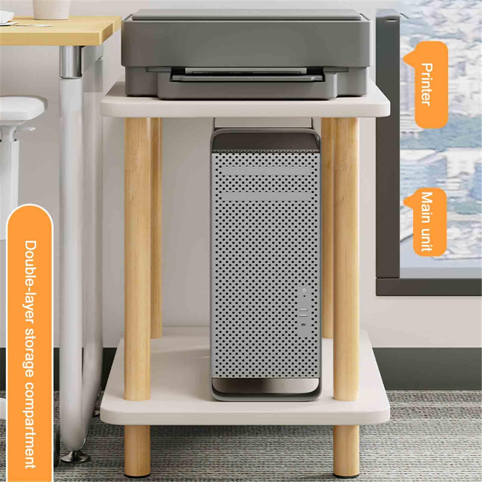 Massivholz Schreibtisch Pc Ständer Drucker Aufbewahrung Regal Pc Halterung Unter Schreibtisch Büro Boden Arbeitsplatz 2-Stufig Für Labore(60 * 40 * 53cm,Natural Wood)