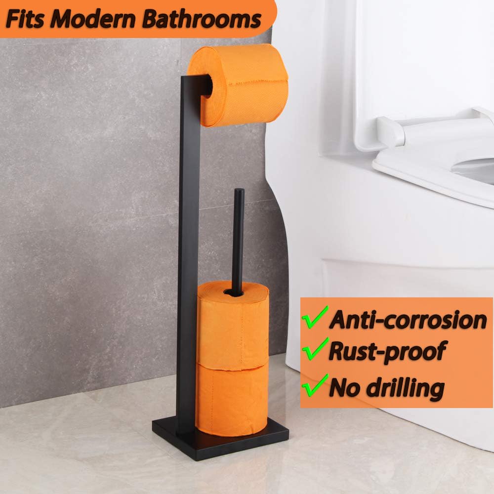 GERZWY SUS 304 Stainless Steel Toilet Paper Holder, Free Standing Lavatory Pedestal Toilet Paper Stand with Reserve - Image 2