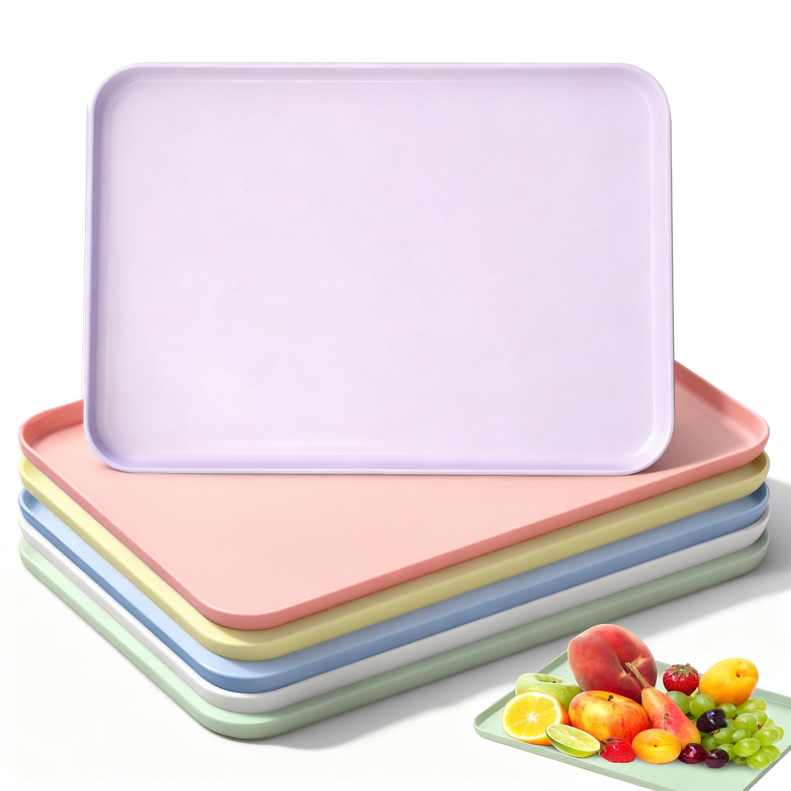 6 Pcs Plastic Serving Tray, Reusable Small Trays Colorful Kitchen Dishes Rectangular Plastic Serving Tray for Food Serving Tea Coffee