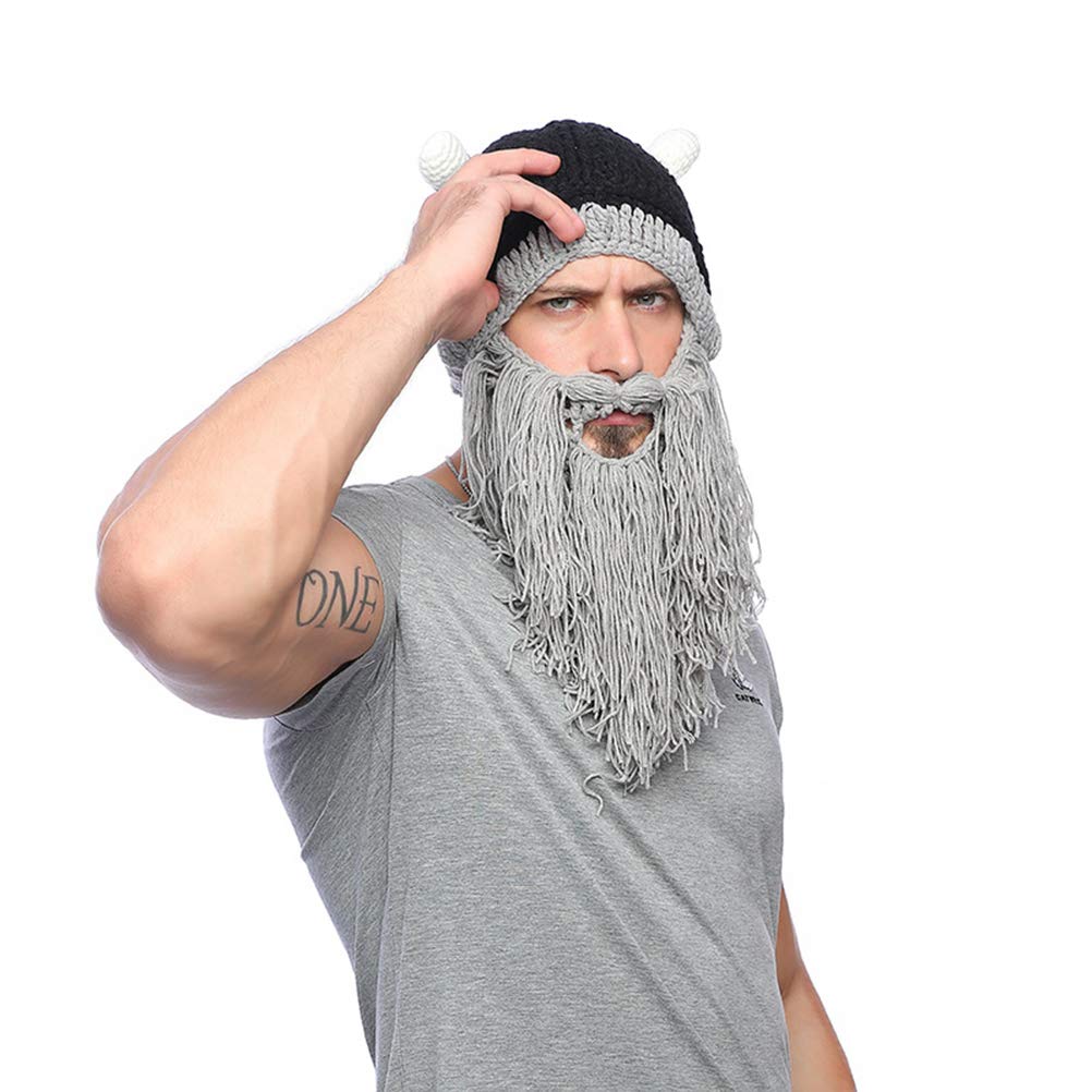 Knitted Hat Men Viking Style Creative Handmade Knitted Big Beard Wig Funny Cap False Beard Cos Play Party Decoration Face Mask
