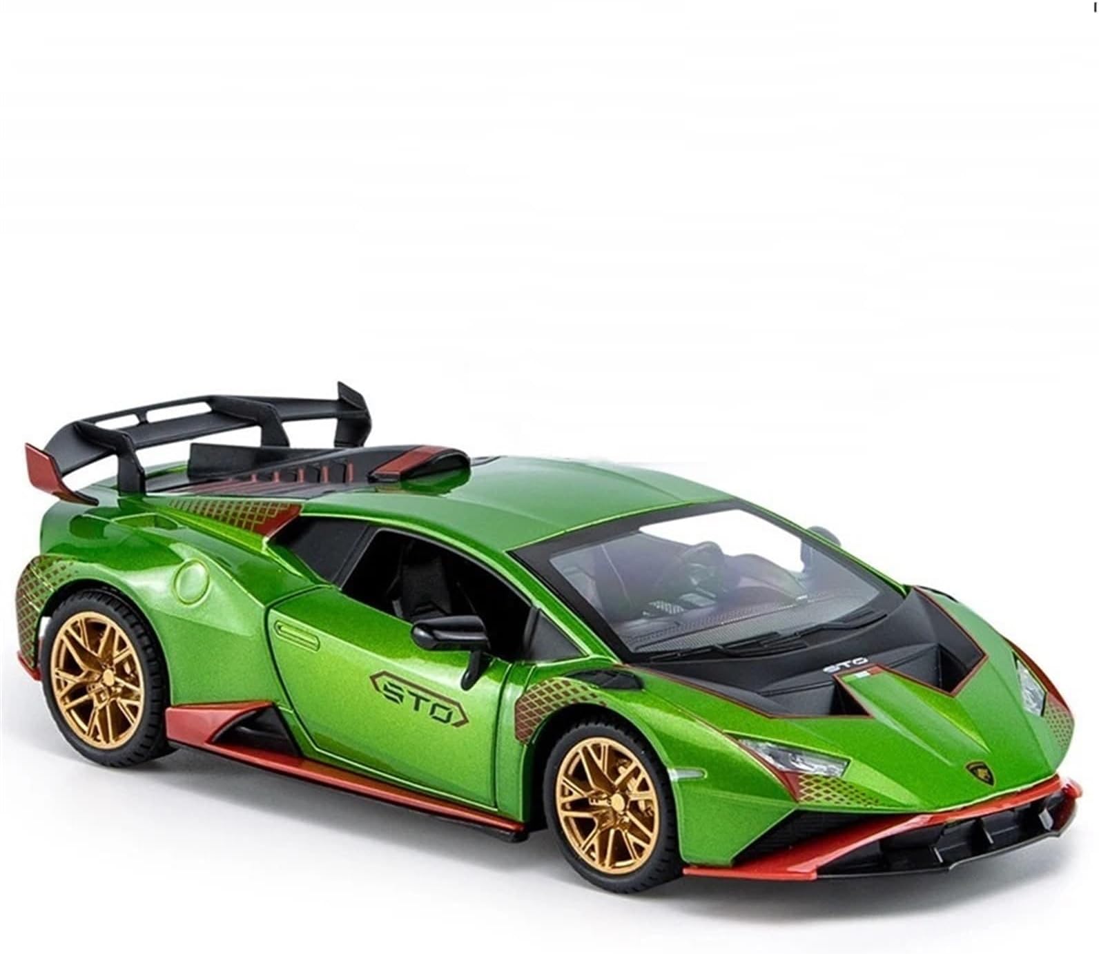 ZSCAL 1:24 suitable for Lamborghini Huracan STO alloy sports car model-sound and light mini car toy enthusiasts gift collection display decorative ornaments (Color : Green)