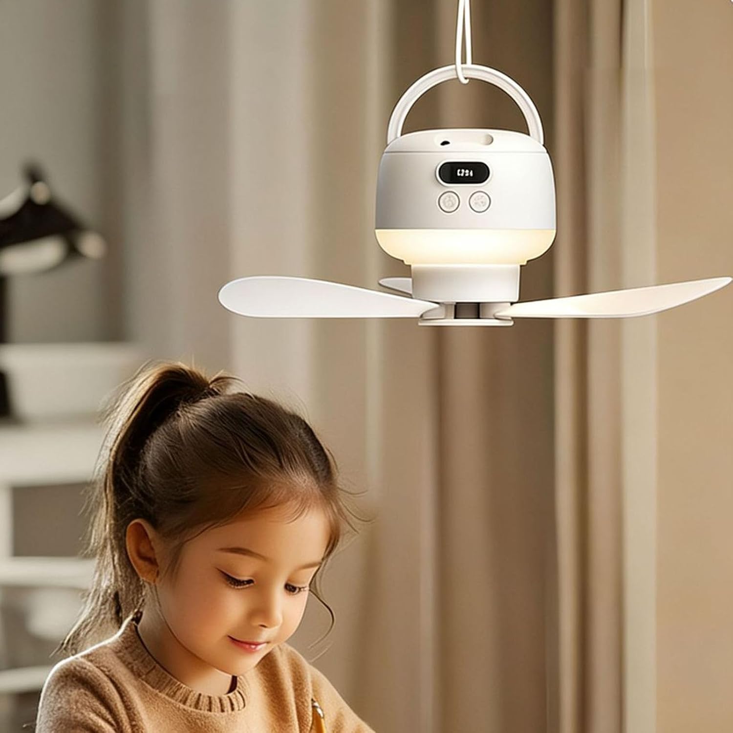 Portable Ceiling Fan Outdoor Camping Tent Ventilator 5 Speed Electric Cooling Fan with Remote Control Light Remote Control Desk