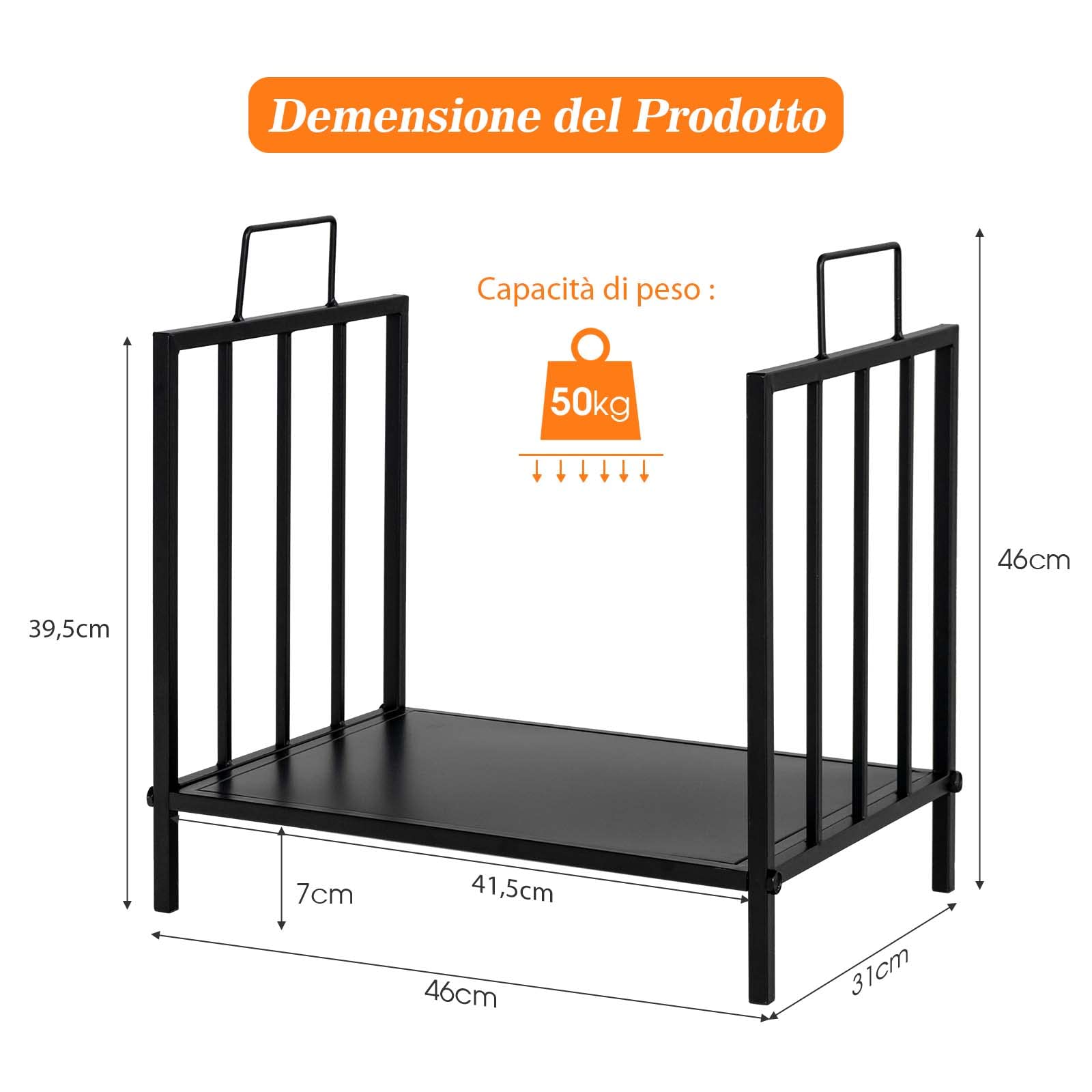 COSTWAY Porta Legna per Interni ed Esterni, Porta Legna per Camino con Comoda Maniglia e Piedini Rialzati, Portalegna da Ardere per Caminetti, Stufe e Focolari, Portata 50 kg (46 x 31 x 46 cm)