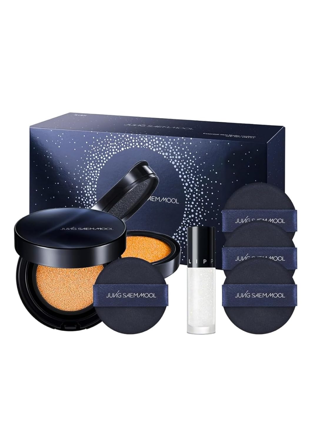 [JUNGSAEMMOOL OFFICIAL] Essential Skin Nuder Cushion Special Set (Medium) | Nuder Cushion Navy Edition (Refill included) + Lip-Pression Glittering Topper (2g) + Navy Cushion Puffs (3pcs)