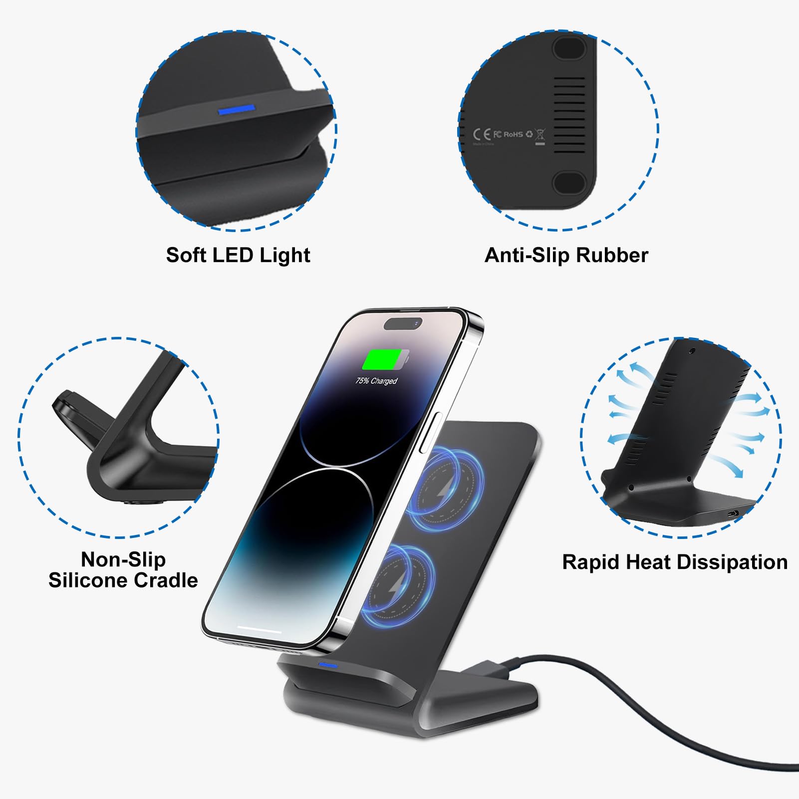 Indukcyjna stacja ładująca do iPhone 11 12 13 14 15 16 17 Pro Max, bezprzewodowa ładowarka do telefonu komórkowego Samsung Galaxy S25 Ultra S24 S23 S22 S21 S20 FE Google Pixel 10 9 Pro 8 a 7 6XL