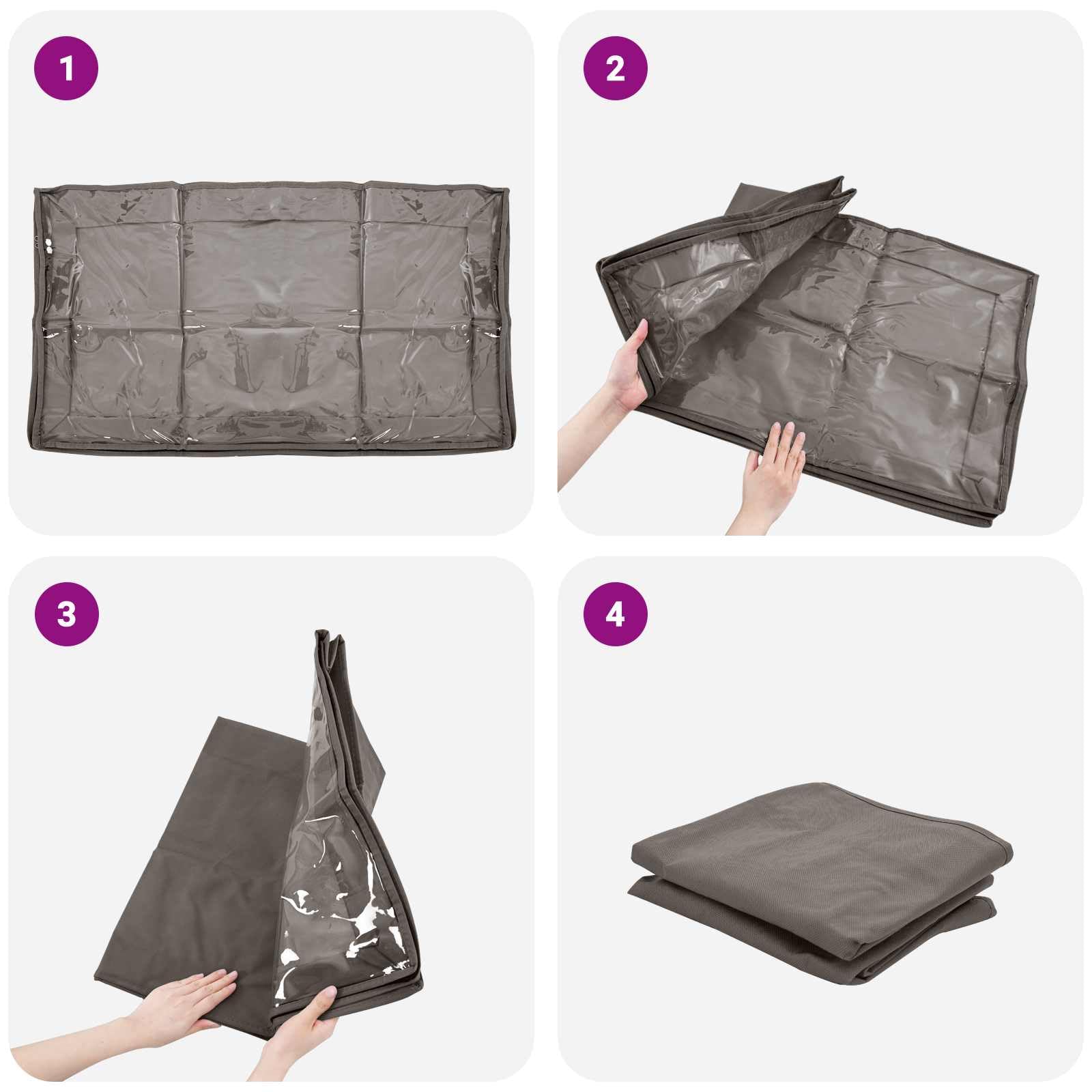 Contenitore grigio in tessuto non tessuto con finestra superiore trasparente, 100 x 50 x 18 cm, pieghevole, per vestiti, armadio, ufficio, cucina, bagno, salvaspazio, aiuto per l'ordine