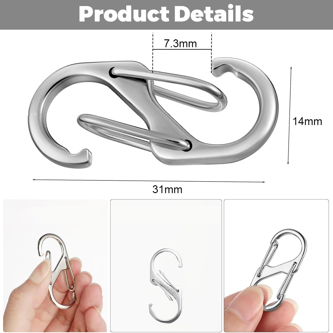 ZKGYUS 20 Mini Moschettoni S, Multicolore, Metallo, CARABINER, Campeggio, Viaggi, Portachiavi, Zaini, Uso Quotidiano