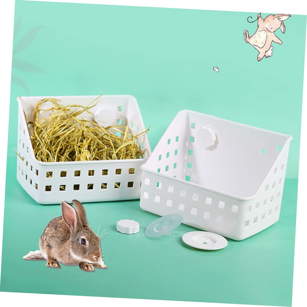 Râtelier à Foin pour Lapins, Lot de 2, Plastique Blanc