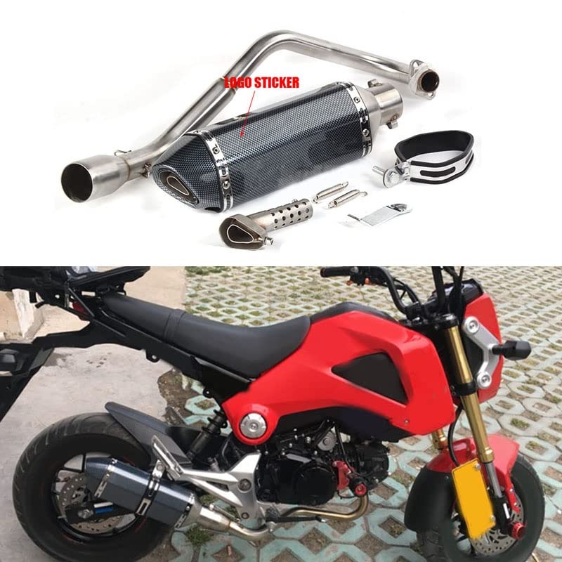 Fydun Auspuff Rostfreier Stahl mit Schalldämpfer-Schallwand und Klemmen und Adapter Motorradzubehör Passend für MSX125 2013-2020