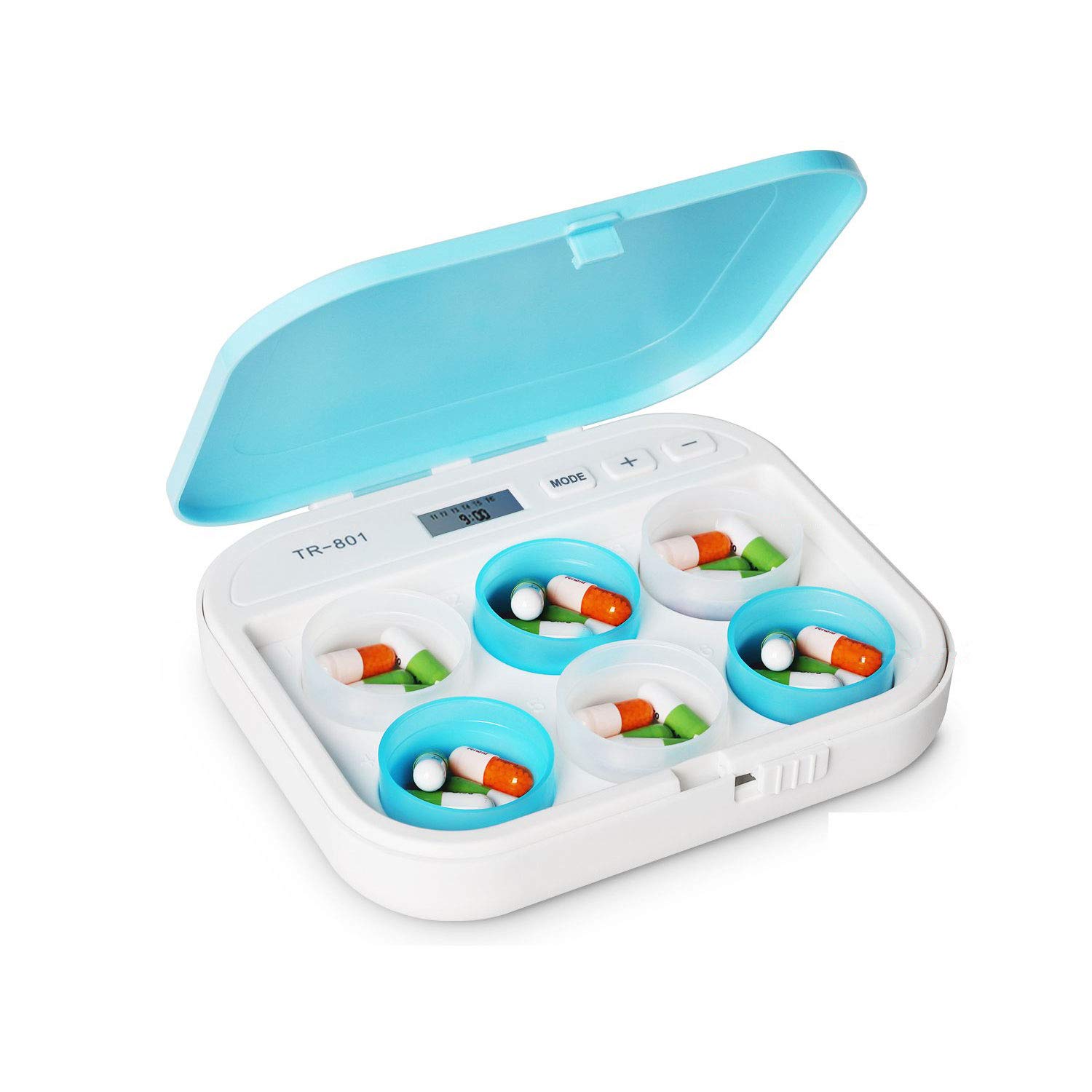 Pastillero con recordatorio de Temporizador - Organizador de medicamentos con Alarma - hasta 6 Veces por día para Recordar Tomar medicamentos - Dispensadores de Pastillas