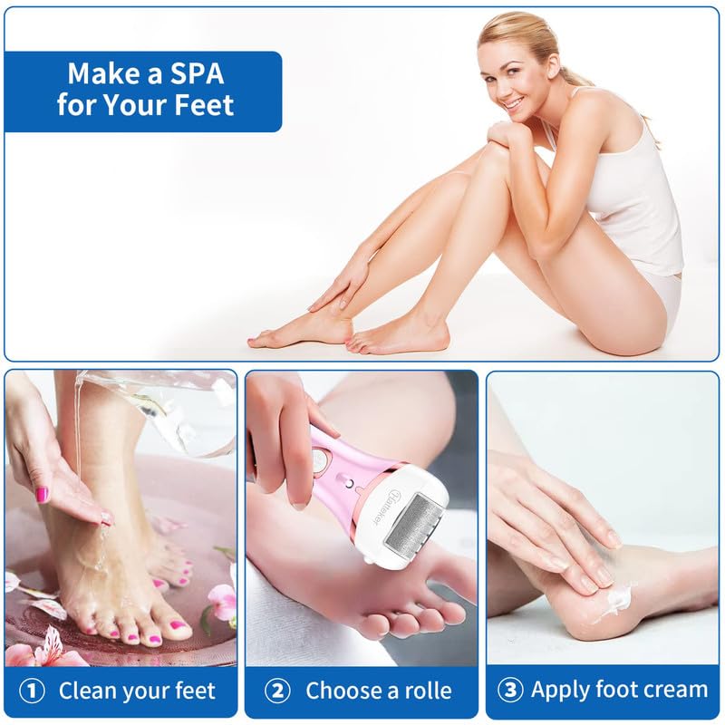 HATTEKER HT-555 Electric Callus Remover for Feet, Rechargeable Callus Remover Pedicure Tools 3 Roller Head & 2 Speed, Digital Display, Foot Care Pedicure Kit for Foot Dead Skin & Calluses, Pink 6 61GYIjrZNAL