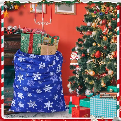 Hillban Extra Large Santa Gift Sack Xmas Present Sack with Drawstring 36" x 27" Santa Bag Merry Christmas Wrapping Bag for Gift Present Toy Candy Treat Storage Xmas(Blue,Snowflake) by Hillban - Image 6