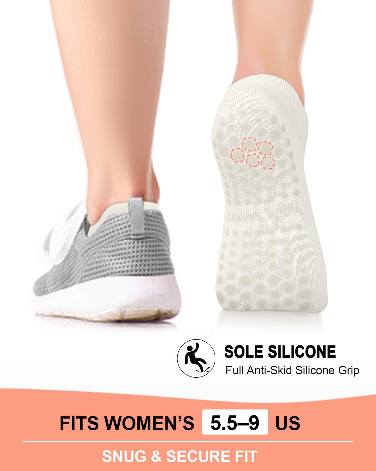 3/6 Pairs Grip Pilates Socks for Women, Non-slip Yoga Athletic Socks for Barre Ballet Barefoot Workout Hospital - Image 5