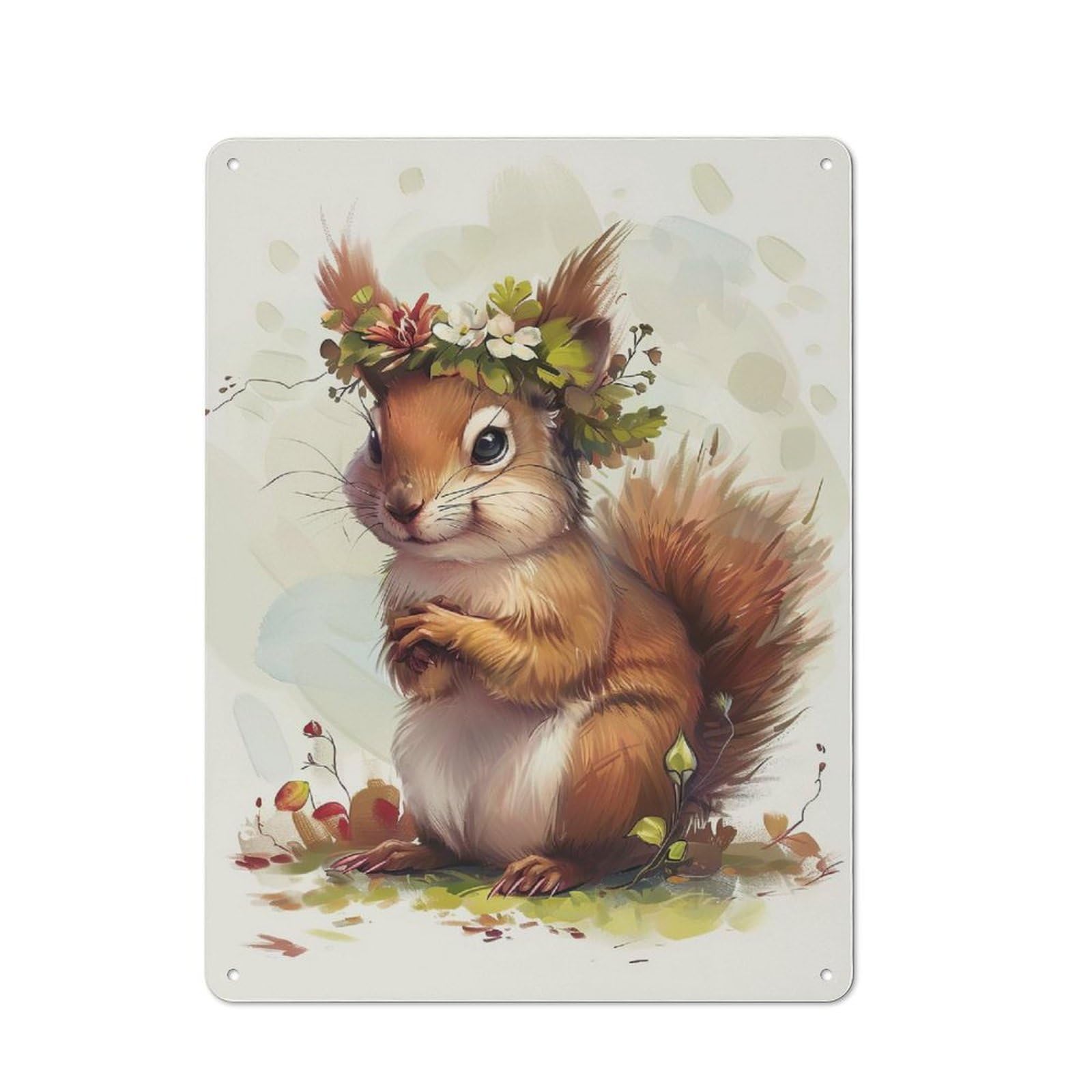 Junmoney Style-11 For Hallway Wall, Squirrel Flower Vintage-Inspired Metal Sign 40X30cm, A Moving-Home Gift For Collectors Of Tin Signs