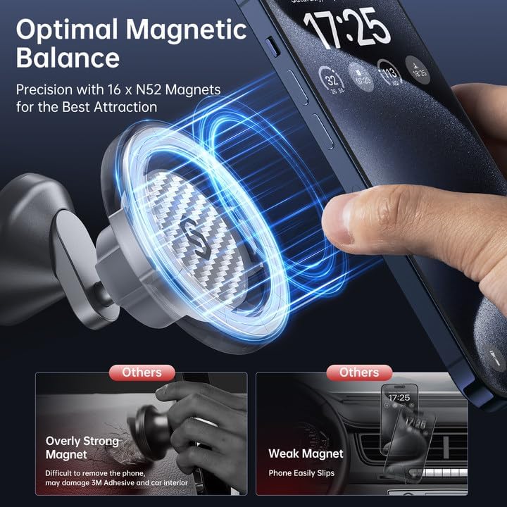 Miniatura 6 de SYNCWIRE Soporte magnético para teléfono MagSafe para automóvil, soporte magnético de Kevlar para el tablero del automóvil, rotación de 360, soporte