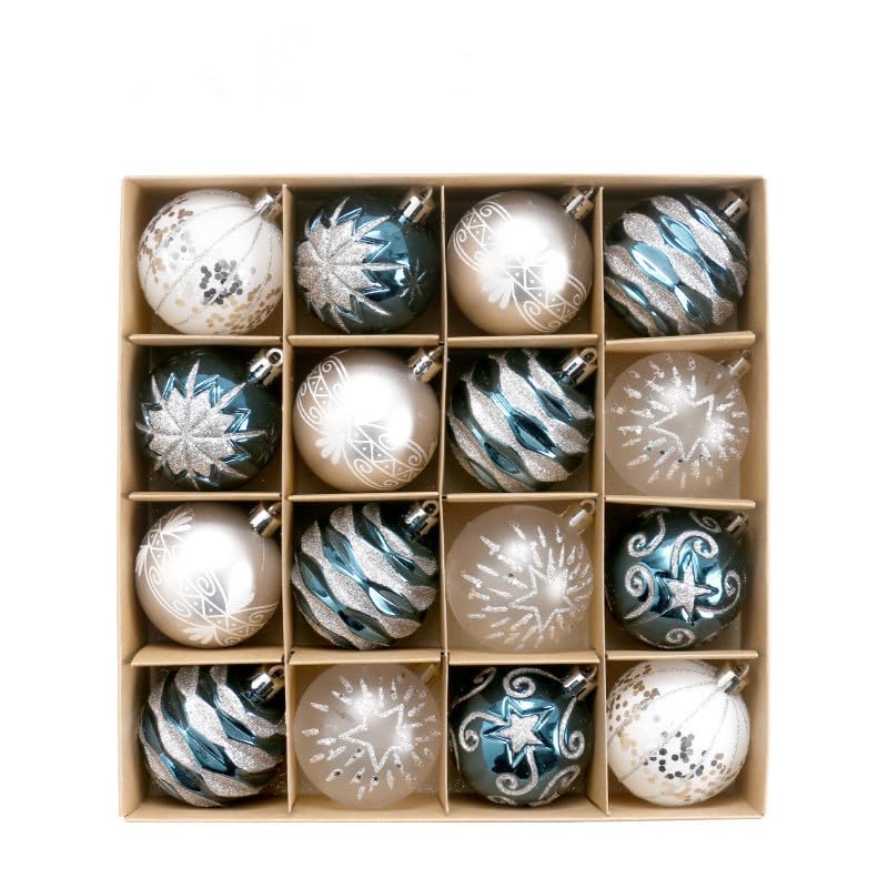 Bolas de Navidad, Champagne Bolas de Navidad 16Pcs 6cm Baubles Decoraciones claras para Las Vacaciones del árbol Casa Decoración de la Fiesta de Navidad ﻿ (Noche Azul Blanco)