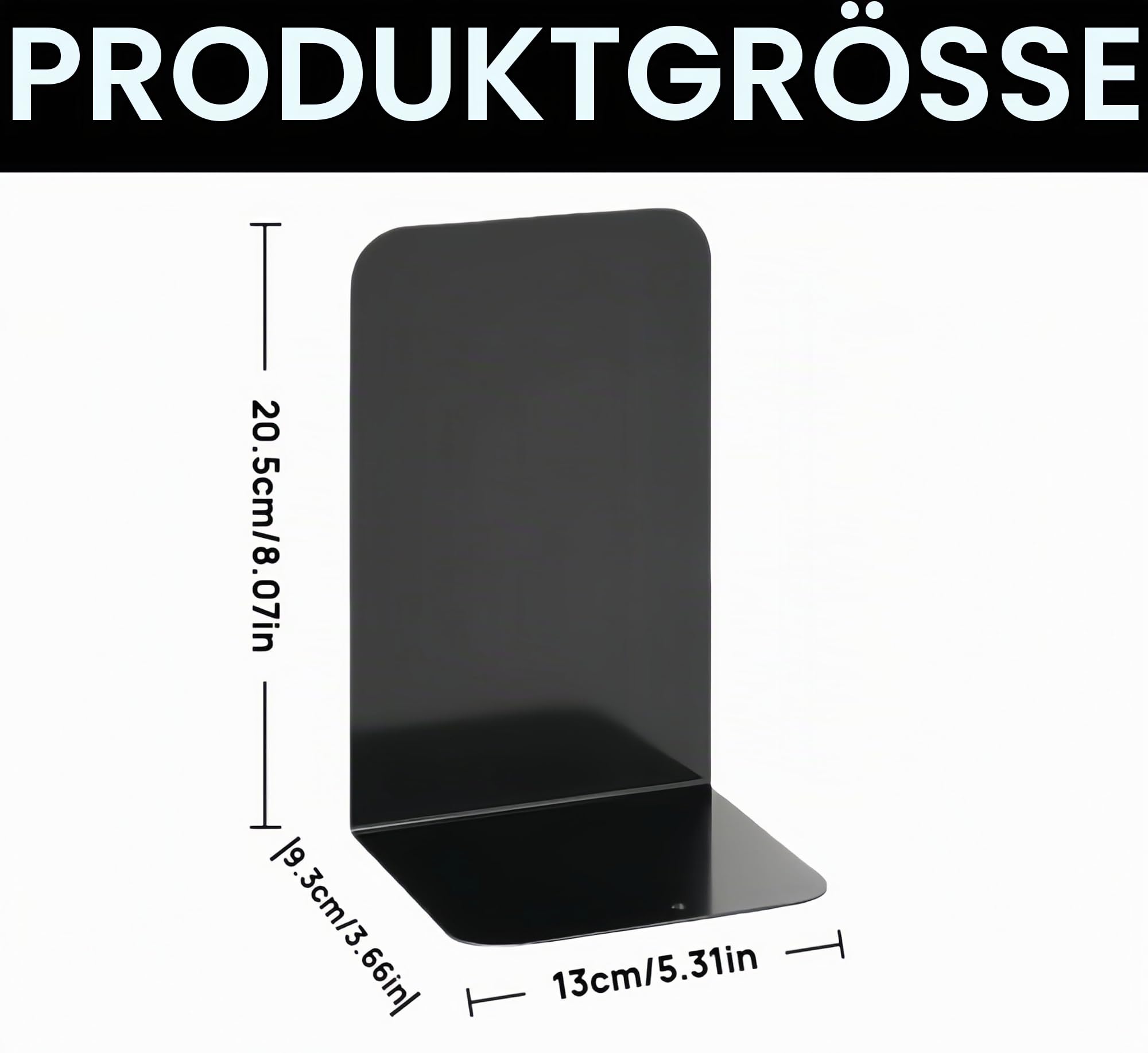 8 Stück robuste schwarze dekorative Metall-Buchstützen, Metall-Buchstützen für Regale, Trennwände, Stopper Halter mit rutschfestem Gummi-Pad für Dekoration, Zuhause, Büro, Bibliothek, Schule