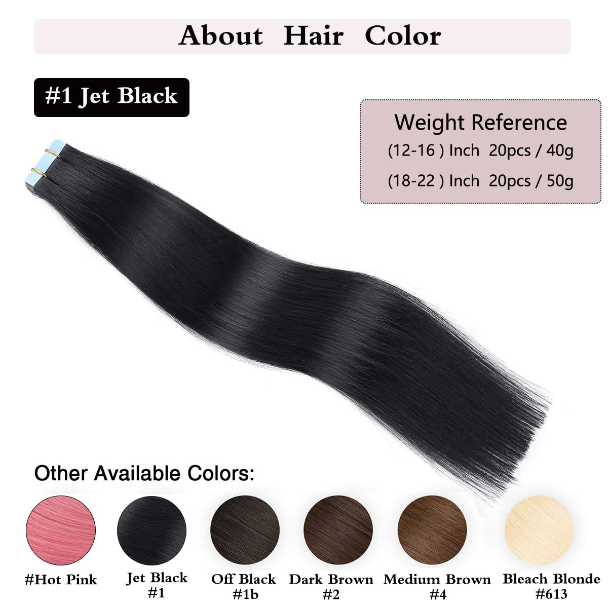 YILITE Tape in Extensions Human Hair 22 inch Jet Black Tape in Hair Extensions Natural Invisible Remy Straight Skin Weft Seamless 20pcs 50g/Pack (#1 Jet Black) - Image 4