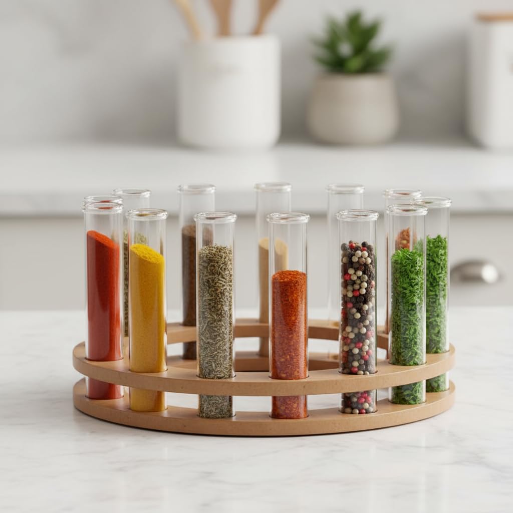 LABZIO Round Wooden Test Tube Flower Vase for Table Top with Borosilicate 3.3 Glass Tubes | Hydroponic Plant Holder | Wooden Stand Decorative Vase for Living Room, Dining Table,Office Desk,Home Decor 4