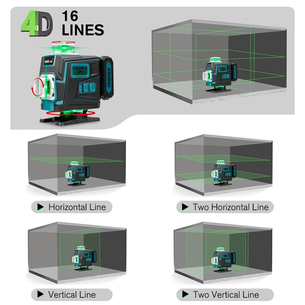 ONEVAN Livella Laser con Treppiede, 4D 360° Laser Autolivellante, Auto-Livellante ±3°, Raggio 30 m, 2 Batterie 4800 mAh, App & Telecomando, per Piastrelle, Soffitti e Appendi Quadri