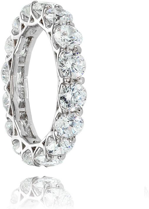 Hoops & Loops 925 Sterling Silver Cubic Zirconia 4mm Round-Cut Eternity Band Ring for Women, Silver, Yellow & Rose Gold - Image 2