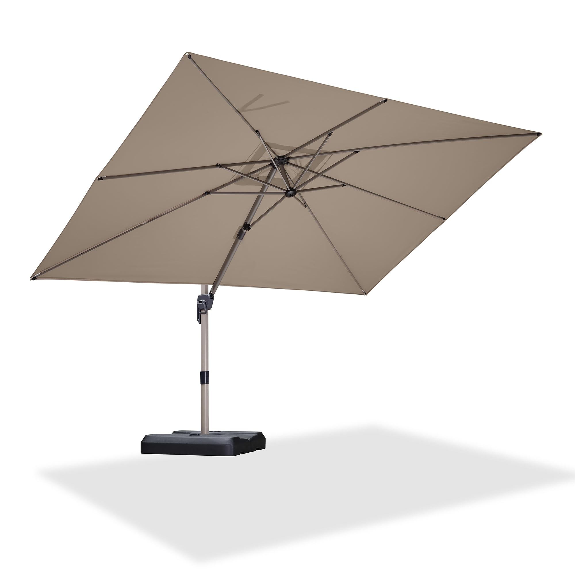 PURPLE LEAF Sonnenschirm 270 × 350 cm Champagnerframe Antirutschgriff Taupe | Ampelschirm Rechteckig, 8 Rippen & Dreieckskonstruktion, Stabil, Robust, 360° Flexibilität, Mehrfach Verstellbar, Komfortable