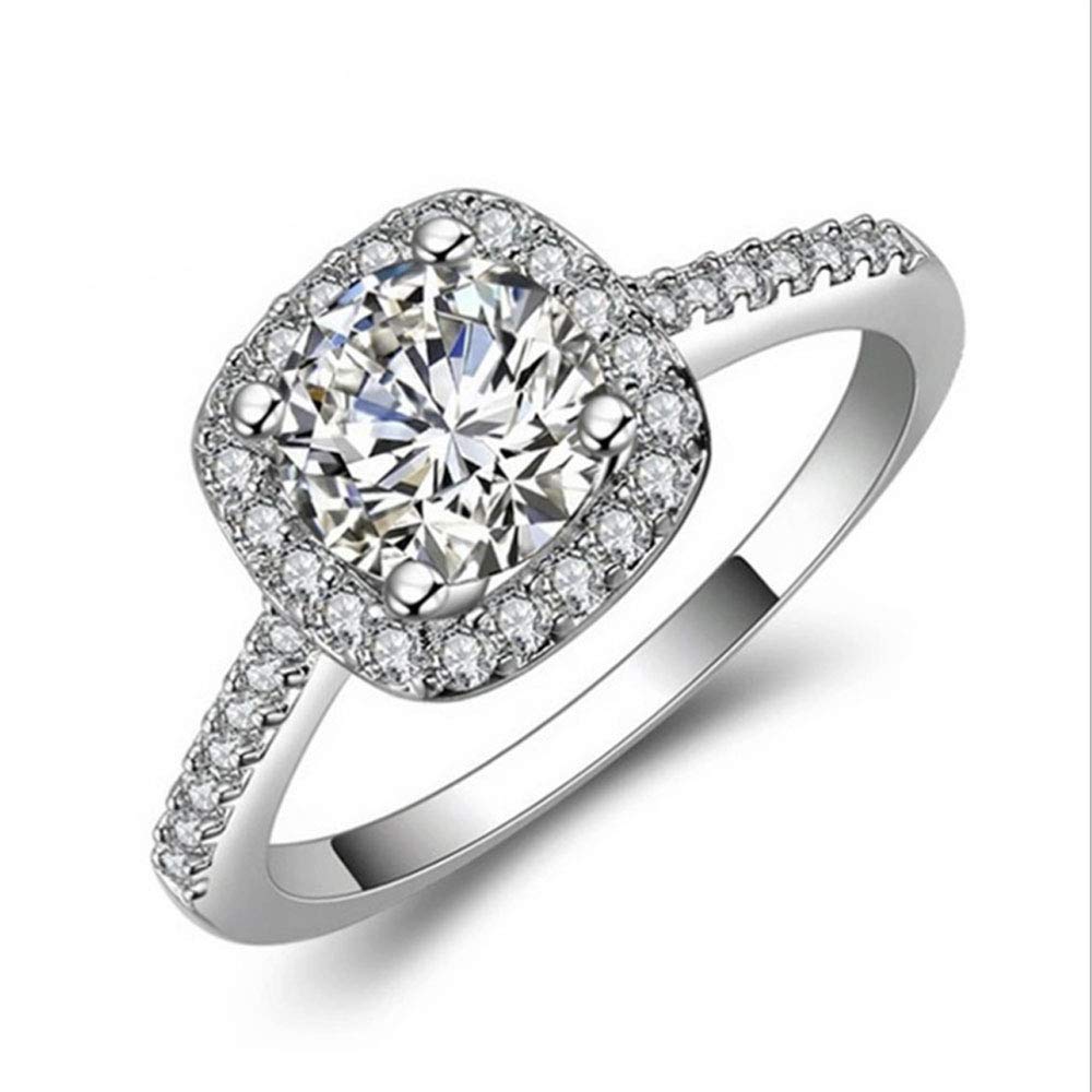 LSOOYHWomen Luxury Fashionl Rings Princess Cut Cubic Zirconia CZ Promise Rings For Couples